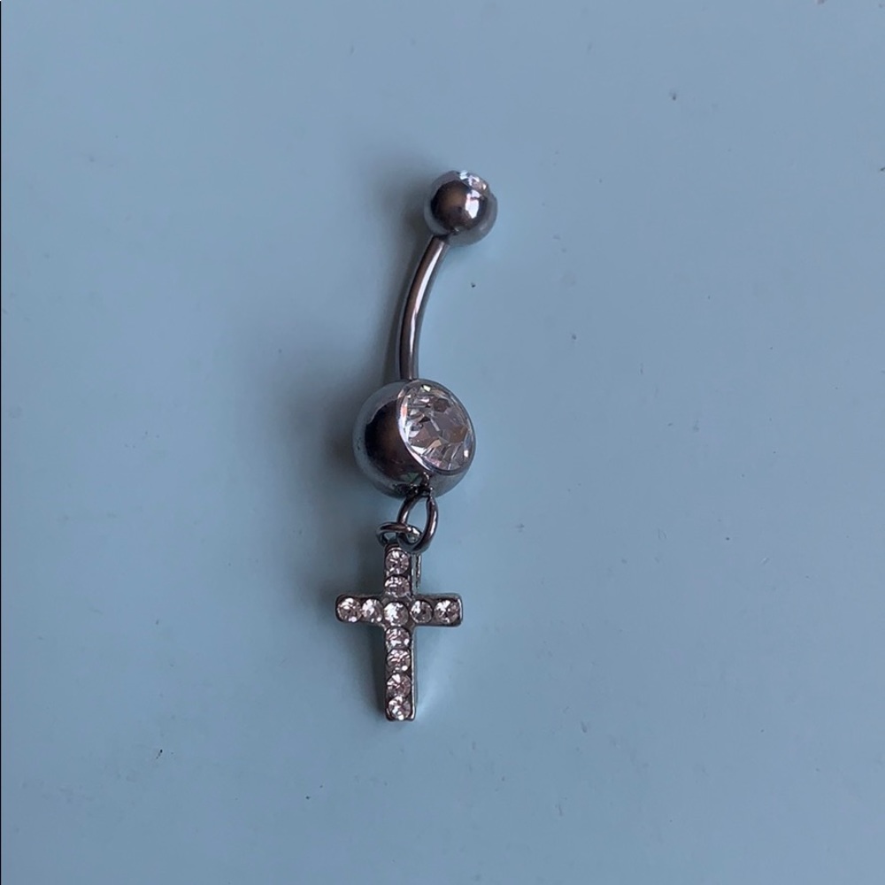 Holy Cross Belly Burton Ring Silver Dangly
